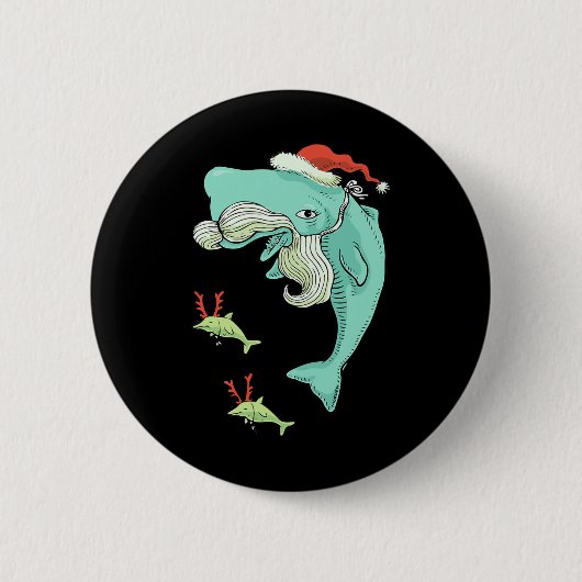 Funny Merry Christmas Ocean Whale Santa Claus Button (Vorderseite)