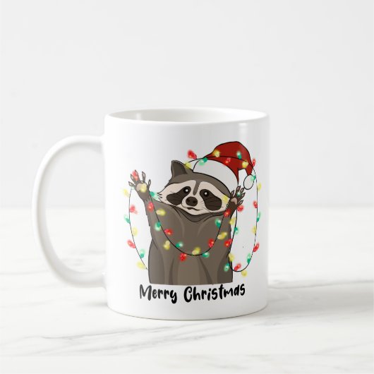Funny Merry Christmas Raccoon Kaffeetasse (Links)