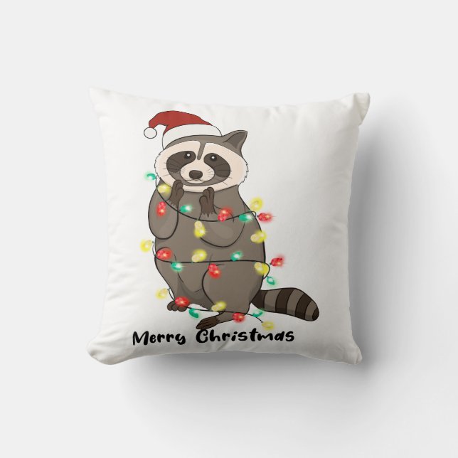 Funny Merry Christmas Racoon Kissen (Vorderseite)