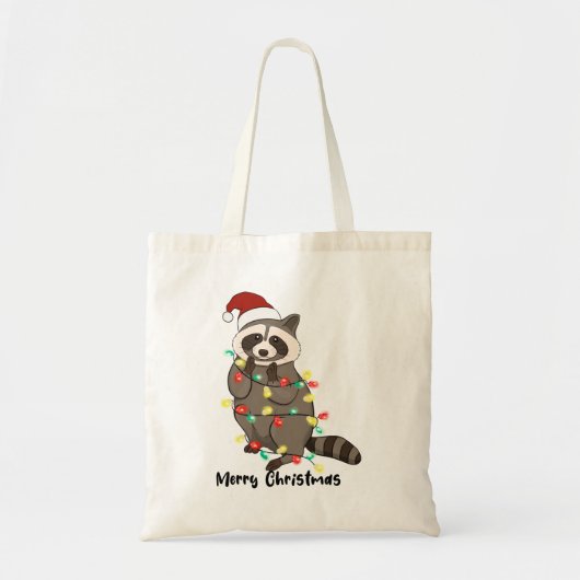 Funny Merry Christmas Racoon Tragetasche (Vorne)