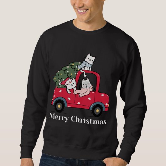 Funny Merry Christmas Red Truck Cat Sweatshirt (Vorderseite)