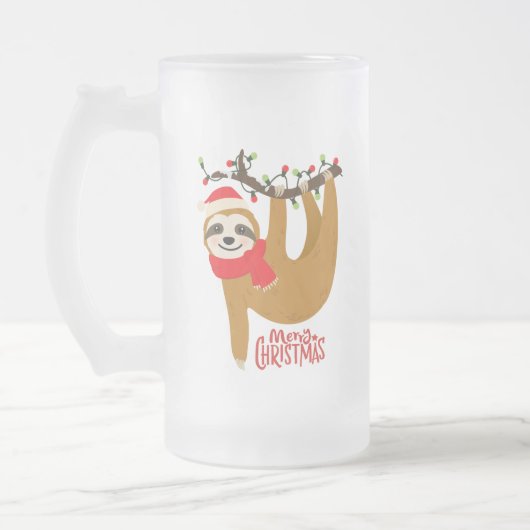 Funny Merry Christmas Sloth | Urlaub Mattglas Bierglas (Links)
