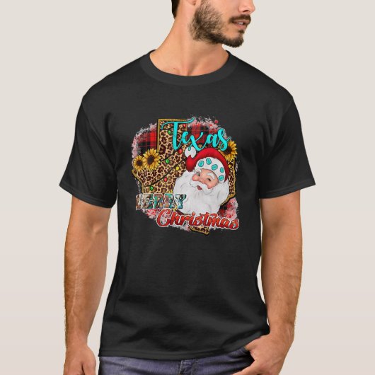Funny Merry Christmas Texas Cowgirl Santa Leopard T-Shirt (Vorderseite)