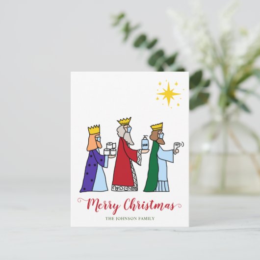 Funny Merry Christmas Three Kings Holiday Postkarte (Stehend Vorderseite)