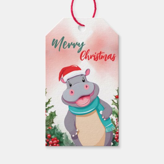Funny Merry Christmas Wreath Niedlich HIPPO santa Geschenkanhänger (Vorderseite)