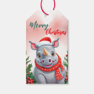 Funny Merry Christmas Wreath Niedlich Rhino santa Geschenkanhänger