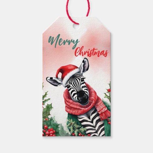 Funny Merry Christmas Wreath Niedlich Zebra santa Geschenkanhänger (Vorderseite)