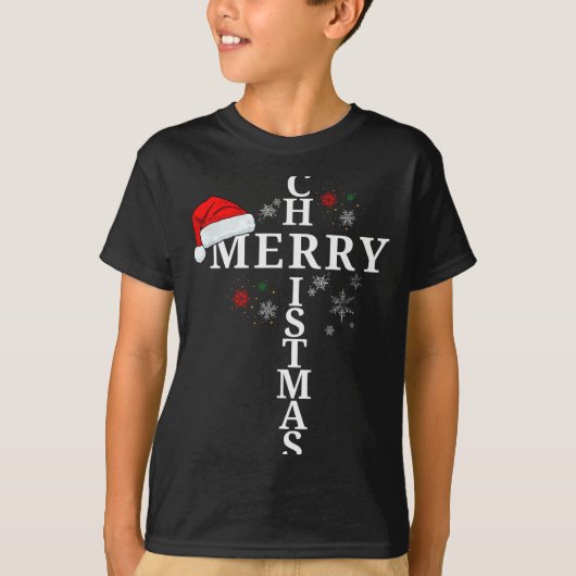 Funny Merry Christmas Xmas Cross Christian Snow T-Shirt (Vorderseite)