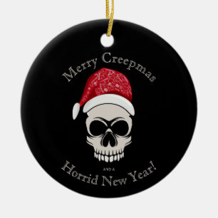 Funny Merry Creepmas Skull Santa Hat Keramik Ornament