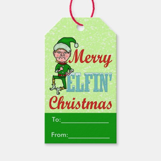 Funny Merry Elfin Christmas Bah Humbug Holiday Geschenkanhänger (Vorderseite)