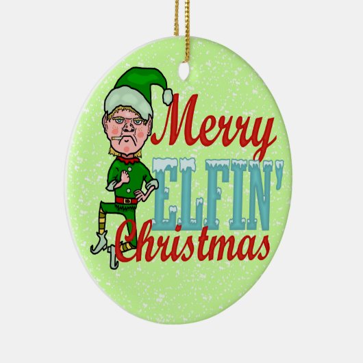 Funny Merry Elfin Christmas Bah Humbug Keramikornament (Rechts)