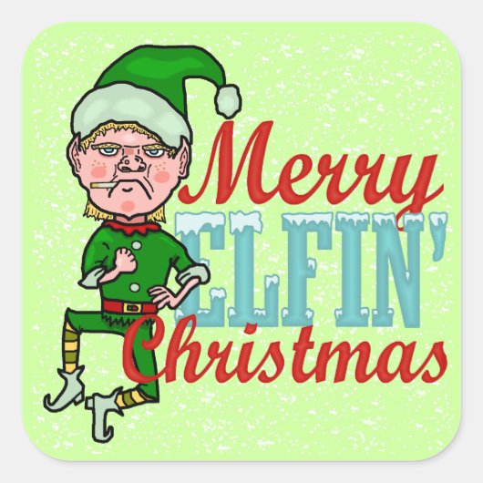 Funny Merry Elfin Christmas Bah Humbug Quadratischer Aufkleber (Vorderseite)