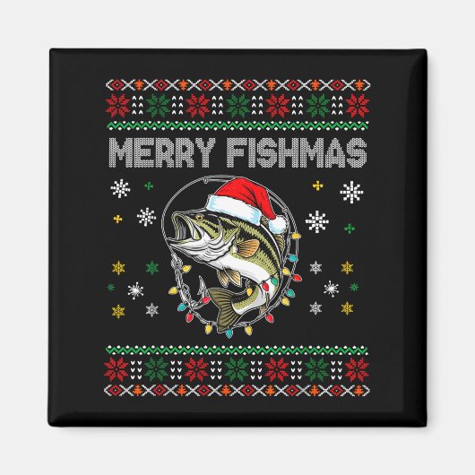 Funny Merry Fishmas B Fishing Christmas Ugly Sweat Magnet (Vorne)