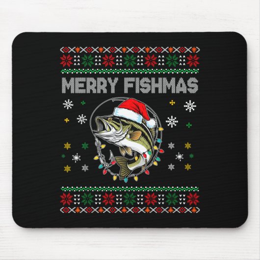 Funny Merry Fishmas B Fishing Christmas Ugly Sweat Mousepad (Vorne)