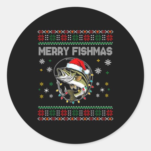 Funny Merry Fishmas B Fishing Christmas Ugly Sweat Runder Aufkleber (Vorderseite)