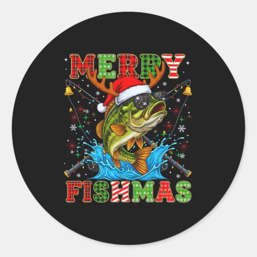 Funny Merry Fishmas Christmas Fish Xmas Fishing Fo Runder Aufkleber (Vorderseite)