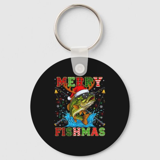 Funny Merry Fishmas Christmas Fish Xmas Fishing Fo Schlüsselanhänger (Vorderseite)