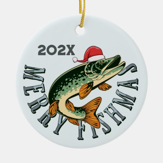 Funny Merry Fishmas Santa Fish Keramik Ornament (Vorne)