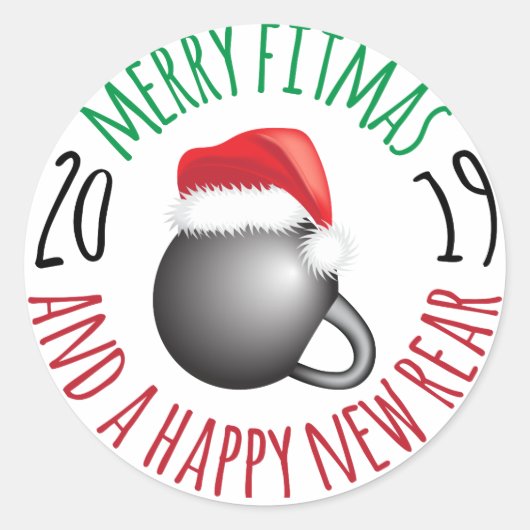 Funny Merry Fitmas und Happy New Rear 2019 Runder Aufkleber (Vorderseite)