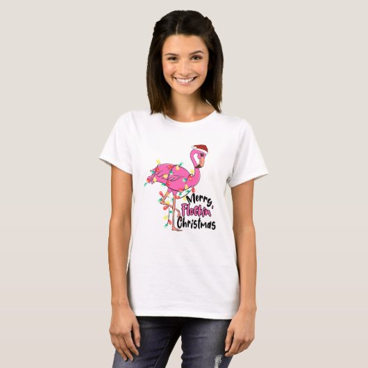 Funny Merry Flockin Christmas Flamingo T-Shirt (Vorne ganz)