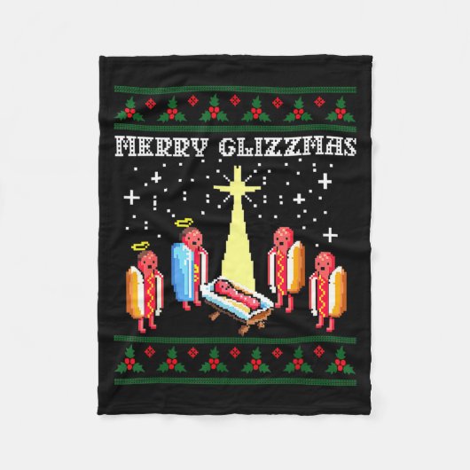 Funny Merry Glizzmas Hot Dogs Family Group Ugly Ch Fleecedecke (Vorderseite)