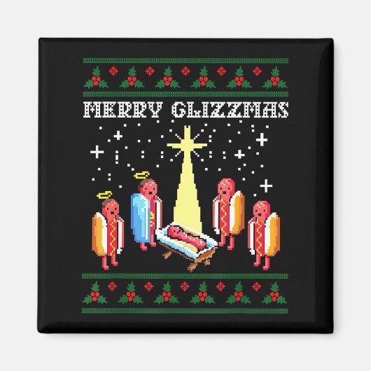Funny Merry Glizzmas Hot Dogs Family Group Ugly Ch Magnet (Vorne)