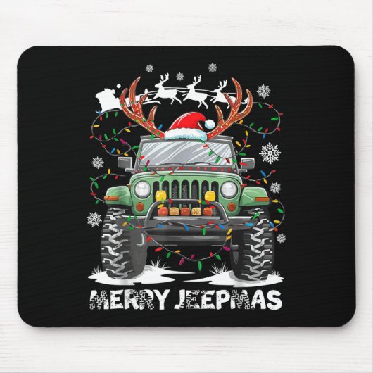Funny Merry Jeepmas Ugly Light Reindeer Christmas Mousepad (Vorne)