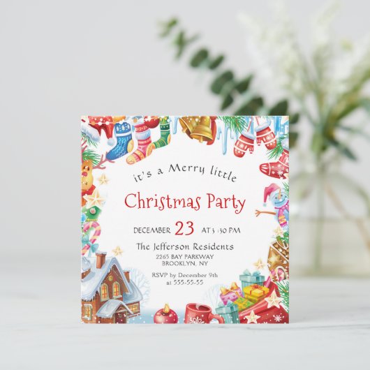 Funny Merry Little Christmas Party Holiday Einladung (Stehend Vorderseite)