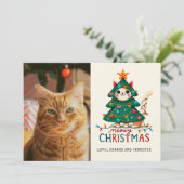 Funny Merry Meowy Weihnachts-Foto Karte (Stehend Vorderseite)