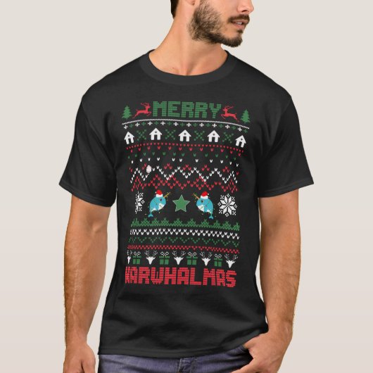 Funny Merry Narwhalmas Ugly Christmas Narwhal Sant T-Shirt (Vorderseite)