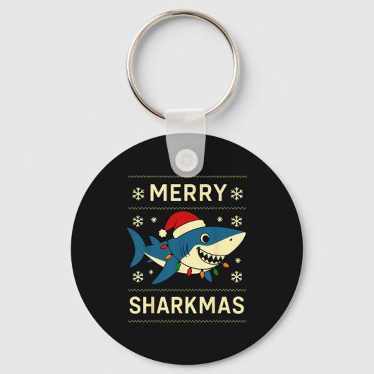 Funny Merry Sharkmas Christmas Shark Humor Schlüsselanhänger (Vorderseite)