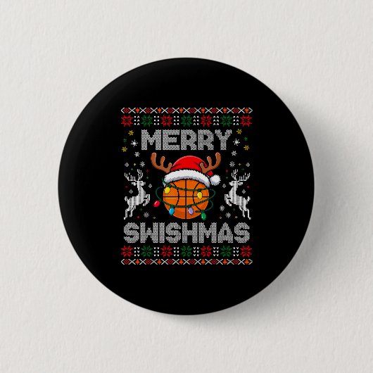 Funny Merry Swishmas Basketball Christmas Reindeer Button (Vorderseite)