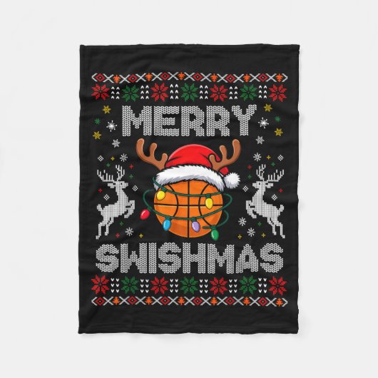 Funny Merry Swishmas Basketball Christmas Reindeer Fleecedecke (Vorderseite)