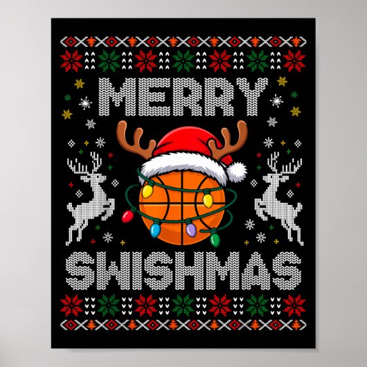 Funny Merry Swishmas Basketball Christmas Reindeer Poster (Vorne)