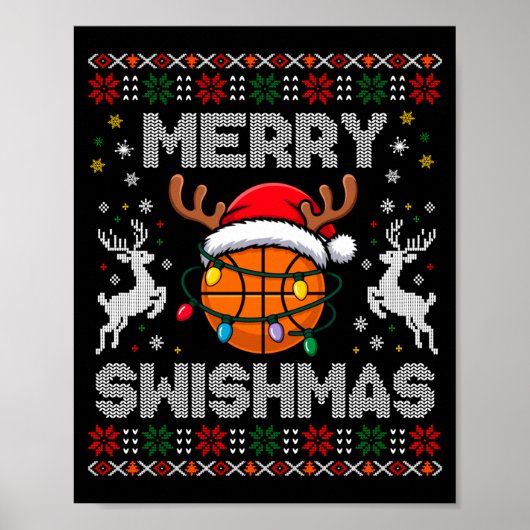 Funny Merry Swishmas Basketball Christmas Reindeer Poster (Vorne)