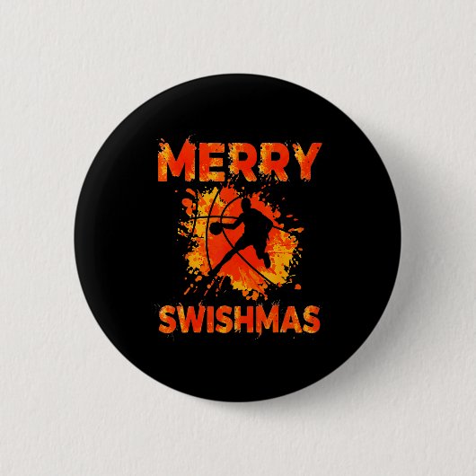 Funny Merry Swishmas Ugly Christmas Basketball Pla Button (Vorderseite)