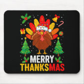 Funny Merry Thanksmas Happy Thanksgiving Santa Tur Mousepad (Vorne)