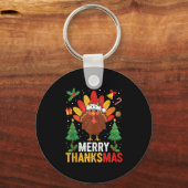 Funny Merry Thanksmas Happy Thanksgiving Santa Tur Schlüsselanhänger (Vorderseite)