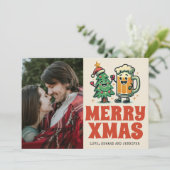 Funny Merry Xmas Groovy Foto Weihnachten Karte (Stehend Vorderseite)