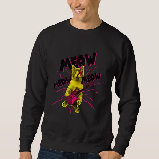 Funny Metal Cat Playing Guitar Sweatshirt (Vorderseite)