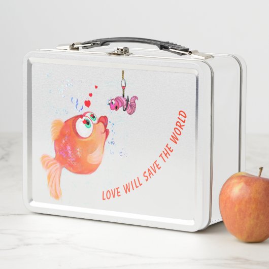 Funny Metal Lunch Box mit Fisch und Wurm - Cartoon (Beispiel)