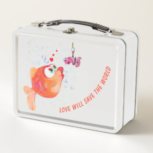 Funny Metal Lunch Box mit Fisch und Wurm - Cartoon