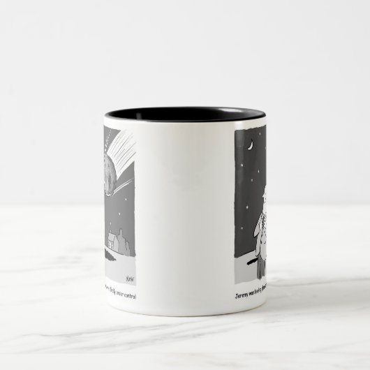 Funny Meteor Hitting Earth Desaster Zweifarbige Tasse (Mittel)