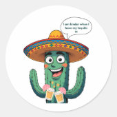 Funny Mexican Cactus with Tequila - Fiesta Sombrer Runder Aufkleber (Vorderseite)