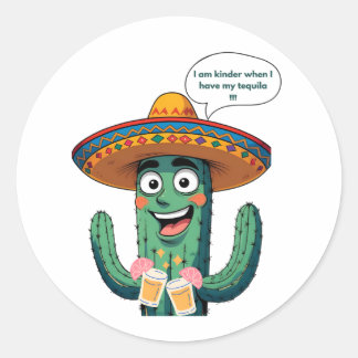 Funny Mexican Cactus with Tequila - Fiesta Sombrer Runder Aufkleber