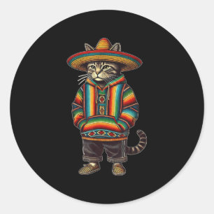 Funny Mexican Cat Sombrero Baja Cinco De Mayo Cat Runder Aufkleber