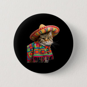Funny Mexican Cat Sombrero Poncho Cinco De Mayo Ca Button