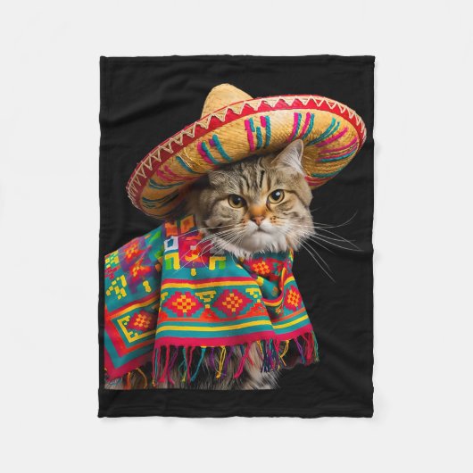 Funny Mexican Cat Sombrero Poncho Cinco De Mayo Ca Fleecedecke (Vorderseite)