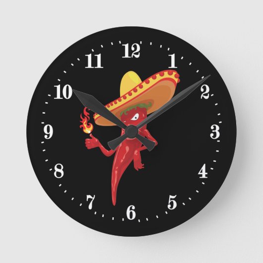 Funny Mexican Chili Pfeffer Dekoration Runde Wanduhr (Vorderseite)