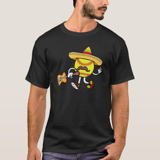 Funny Mexican Softball Ball Sombrero Guitar Cinco  T-Shirt (Vorderseite)